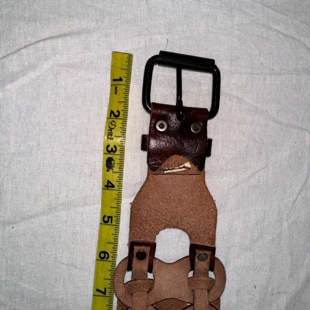 Vintage Y2K Hip Slung Waist Belt M Boho Chocolate Brown Woven Leather Adjustable - Picture 7 of 7